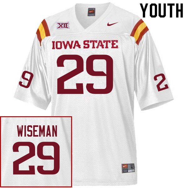 Youth #29 Quincy Wiseman Iowa State Cyclones College Football Jerseys Sale-White - Click Image to Close